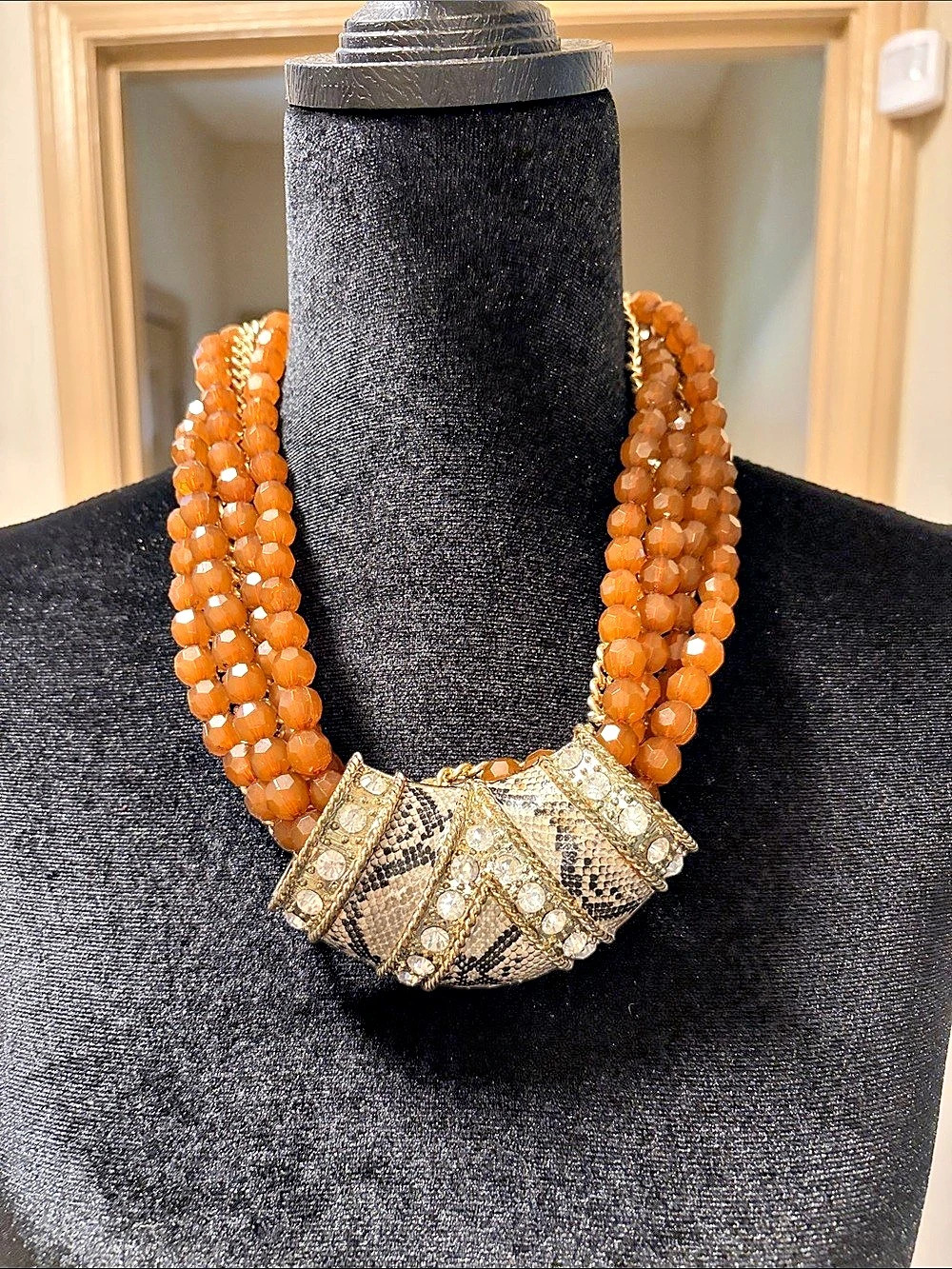 Beaded Statement Necklace in Orange & Gold Like New